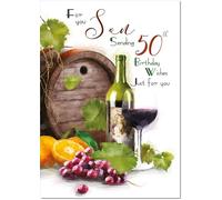 doodlecards Son 50th Birthday Card Age 50 Wine Vineyard