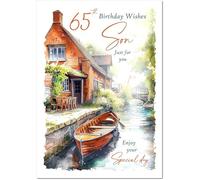 doodlecards Son 65th Birthday Card Age 65 Canal Scene