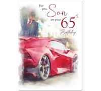 doodlecards Son 65th Birthday Card Age 65 Supercar
