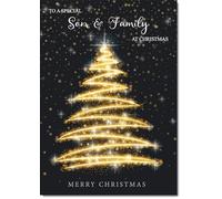 doodlecards Son and Family Christmas Card Black and Gold Abstract Tree Medium Size Christmas Card for Son & Family with Plain Envelope