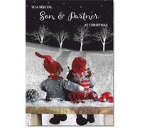 doodlecards Son and Partner Christmas Card Couple at Night Large A4 Size Christmas Card for Son & Partner with Plain Envelope