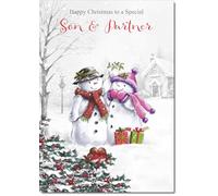 doodlecards Son and Partner Christmas Card Two Snowmen Medium Size Christmas Card for Son & Partner with Plain Envelope