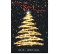 doodlecards Son Christmas Card Abstract Gold Tree Medium Size with Plain Envelope