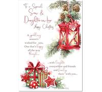 doodlecards Son & Daughter-In-Law Christmas Card Lamp and Parcels | Medium Size. Includes Plain Envelope for Sending. Printed in the UK on Thick Italian Board. Eco Friendly 100% Recyclable.