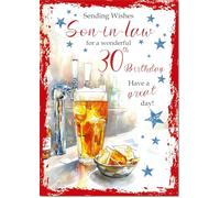 doodlecards Son-in-Law 30th Birthday Card Age 30 Beer and Crisps