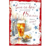 doodlecards Son-in-Law 65th Birthday Card Age 65 Beer and Crisps