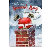 doodlecards Special Boy Christmas Card Santa Chimney Medium Size with Plain Envelope