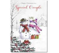 doodlecards Special Couple Christmas Card Two Snowmen Medium Size with Plain Red Envelope, 21 x 15cm