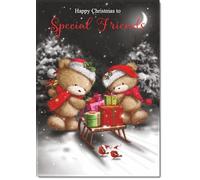 doodlecards Special Friends Christmas Card Cute Bears at Night Medium Size with Plain Red Envelope, 21 x 15cm