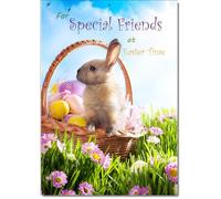 doodlecards Special Friends Easter Card Bunny in Basket Medium Size with Plain Envelope