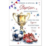 doodlecards Stepson Birthday Card Footballer's Trophy Large A4 Size with Plain Envelope