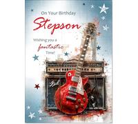 doodlecards Stepson Birthday Card Guitar Large A4 Size with Plain Envelope