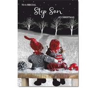 doodlecards Stepson Christmas Card Couple at Night Medium Size Christmas Card for Stepson with Plain Envelope
