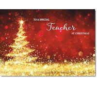 doodlecards Teacher Christmas Card Gold Abstract ChristmasTree Large A4 Size Christmas Card for Teacher with Plain Envelope