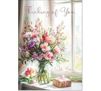 doodlecards Thinking Of You Card Flower Bouquet and present Large A4 Size with Plain Envelope