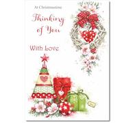 doodlecards Thinking Of You Christmas Card Heart Decorations Medium Size Christmas Card for Thinking Of You with Plain Envelope