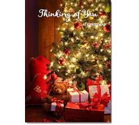 doodlecards Thinking Of You Christmas Card Teddy by Christmas Tree Medium Size Christmas Card for Thinking Of You with Plain Envelope