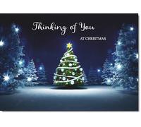 doodlecards Thinking Of You Christmas Card Tree in Dark Sky Medium Size Christmas Card for Thinking Of You with Plain Envelope