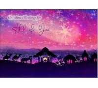 doodlecards To All Of You Christmas Card Nativity Scene Evening Watercolour Medium Size Christmas Card for To All Of You with Plain Envelope