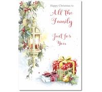 doodlecards To All The Family Christmas Card Lamp and Parcels Medium Size with Plain Red Envelope, 21 x 15cm
