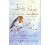 doodlecards To All The Family Christmas Card Watercolour Robin In The Frost | Medium Size. Includes Plain Envelope for Sending. Printed in the UK on Thick Italian Board. Eco Friendly 100% Recyclable.