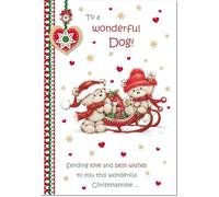 doodlecards To The Dog Christmas Card Two Cute Bears on Sled Medium Size with Plain Red Envelope, 21 x 15cm