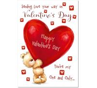 doodlecards Valentine's Day Card Teddy and Giant Love Heart Medium Size with Plain Envelope