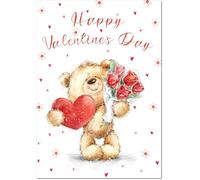 doodlecards Valentine's Day Card Teddy with Love Heart and Flowers Large A4 Size with Plain Envelope