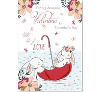 doodlecards Valentine's Day Card Whimsical Umbrella Large A4 Size with Plain Envelope