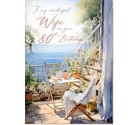 doodlecards Wife 80th Birthday Card Age 80 Amalfi Coast