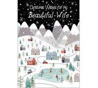 doodlecards Wife Christmas Card Mountain Scene In Snowy Village Large A4 Size Christmas Card for Wife with Plain Envelope