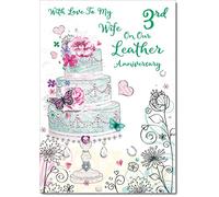 doodlecards Wife Leather 3rd Wedding Anniversary Card Wedding Cake