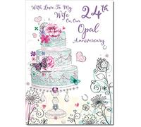 doodlecards Wife Opal 24th Wedding Anniversary Card Wedding Cake | Medium Size. Includes Plain Envelope for Sending. Printed in the UK on Thick Italian Board. Eco Friendly 100% Recyclable.