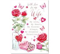 doodlecards Wife Valentine's Day Card Roses and Chocolates Medium Size with Plain Envelope