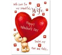 doodlecards Wife Valentine's Day Card Teddy and Giant Love Heart Medium Size with Plain Envelope