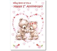 doodlecards Your Paper 1st Wedding Anniversary Card Cute Teddy Couple in Love