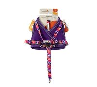 Doodlecat Cat Harness and Lead set, step in harness with lead included, metal D-ring, breathable and lightweight, reflective and adjustable cat harness. (Violet/Dunes, L)