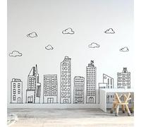 Doodled City Wall Decals. -Large Buildings Wall Sticker Nursery Room. City Skyline Decal for Kids Room School Play Rooms Libraries.