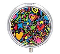 Doodles and Lines Pill Box Portable Pill Organizer with 3 Compartment and Small Mirror Travel Pillcase for Pocket Or Purse Round Medicine Organizer Decorative Vitamin Organizer