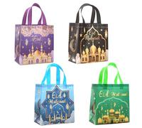 Doodlewitz 4PCS Eid Mubarak Reusable Gift Bags, Ramadan Gift Bags Eid Party Favor Totes, Multifunctional Non-Woven Fabric Treat Bags for Gifts Wrapping and Celebration Supplies, 23×22×11cm