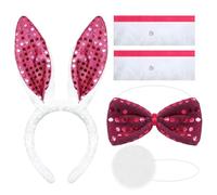Doodlewitz Bunny Costume 5-Piece Set, Bunny Ears Headband, Rabbit Ear Costumes Accessory, Playboy Bunny Costume Adult for Women, Soft Bunny Outfit for Halloween Party Accessories