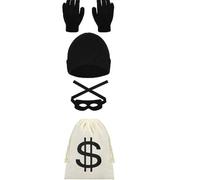 Doodlewitz Burglar Costume Set - 5 Pcs Robber Costume Men Set, Bank Robber CostumE with Hat, Gloves, Eye Mask, Wallet, Banknote, Cops and Robbers Fancy Dress for Criminal Halloween Carnival Party