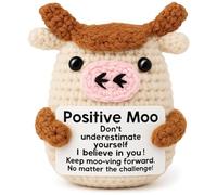 Doodlewitz Mini Funny Positive Cow, Knitted Wool Cow Toy with Positive Card - Creative Cute Crochet Doll Emotional Support Cheer Up Keepsake Gift for Friends, Women, Student, Christmas (B)