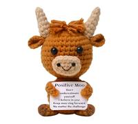 Doodlewitz Mini Funny Positive Cow, Knitted Wool Cow Toy with Positive Card - Creative Cute Crochet Doll Emotional Support Cheer Up Keepsake Gift for Friends, Women, Student, Christmas