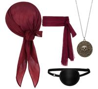 Doodlewitz Pirate Costume Accessories Set with Captain Accessories, Bandana Sash Belt, Eye Patch, Anchor Pendant Chain for Medieval Renaissance Pirate Costume, Halloween Party