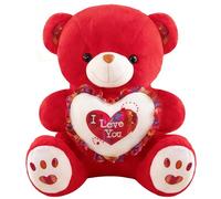 Doodlewitz Teddy Bear Stuffed Animal - 23cm Soft Red Bear with White Heart, I Love You Teddy Bear Plush Toys for Babies Kids Boys Girls & Adults, Christmas New Year Valentine's Day Gift