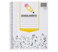 DoodleWrite Wide Ruled Spiral Notebooks, Student School Notebook with Doodle Prompts for Focus & Creativity, Perforated 3-Hole Punched Pages, 8" x 10.5" 50 Sheets