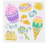 DOODLREAM 1 Piece Candy and Cake Craft Art Stencil, 11.8"x11.8" Dessert and Ice Cream Plastic Reusable Stencil for Wood Burning, Paint Template for Painting on Wall, Wood, Fabric Canvas, Furniture