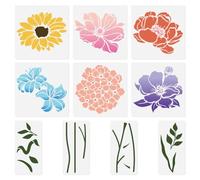 Doodlream 10Pcs Flower Wall Stencil 30cm Large Flower Stencils Template DIY Crafts Reusable Plastic Stencils for Painting on Wood Fence Walls Floors Fabric Furniture Glass