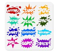 DOODLREAM 12 Styles Comic Text Stencil for Painting, 30×30cm Reusable Comic Dialog Bubble Stencil Drawing Template, DIY Craft Paint Template for Wall Home Decor Wood Burning Floor Canvas Paper